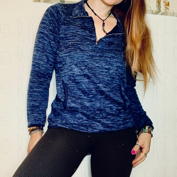 Navy Blue Quarter Zip Loose Fit Pullover Sweater - Picture 7 of 8